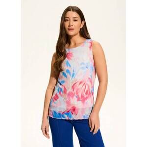 NEW FDJ sleeveless crinkle pleated mesh top in patrizia pink/blue/off white